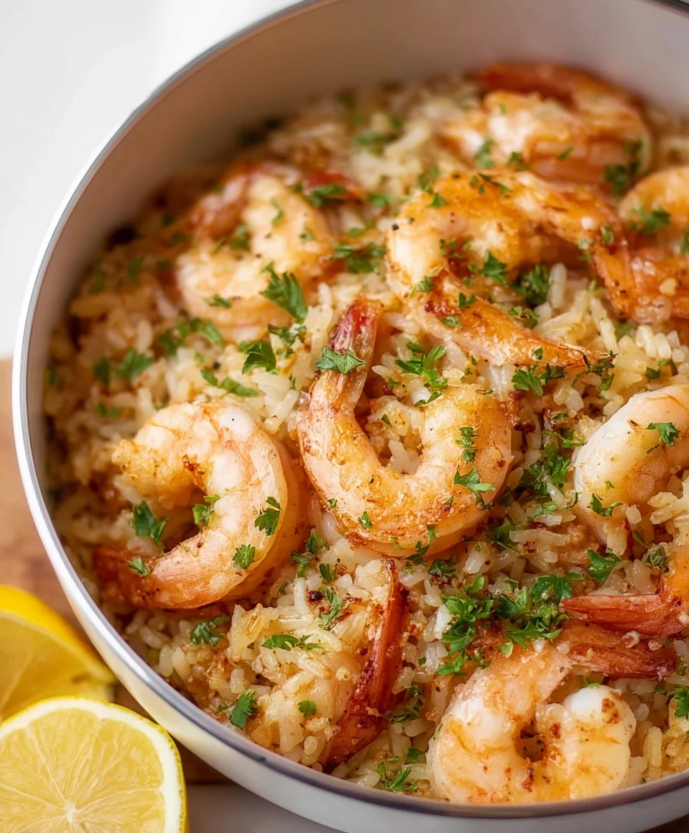 Creamy Garlic Butter Shrimp Rice - Fast Easy Recipe