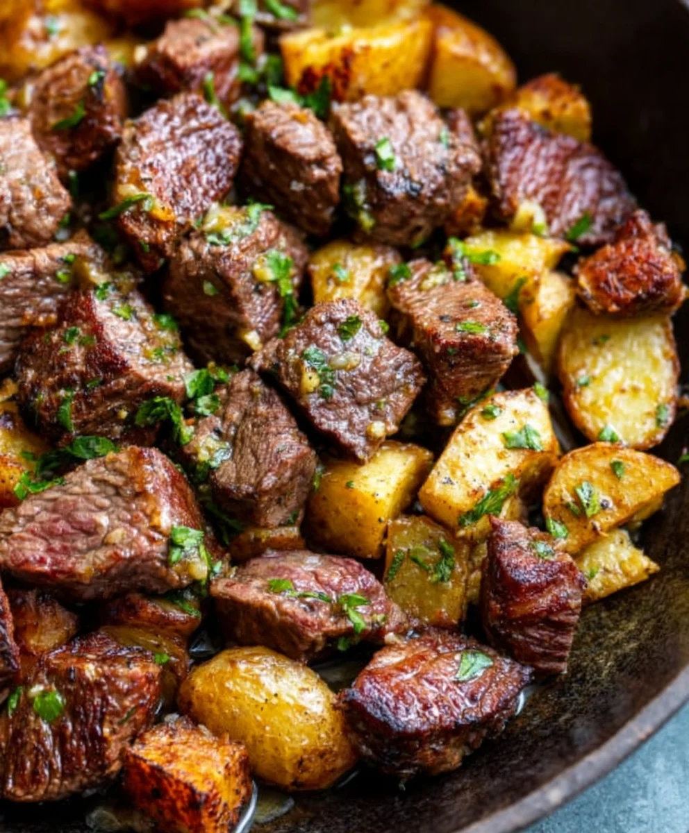 Garlic Butter Beef Bites Potatoes Recipe