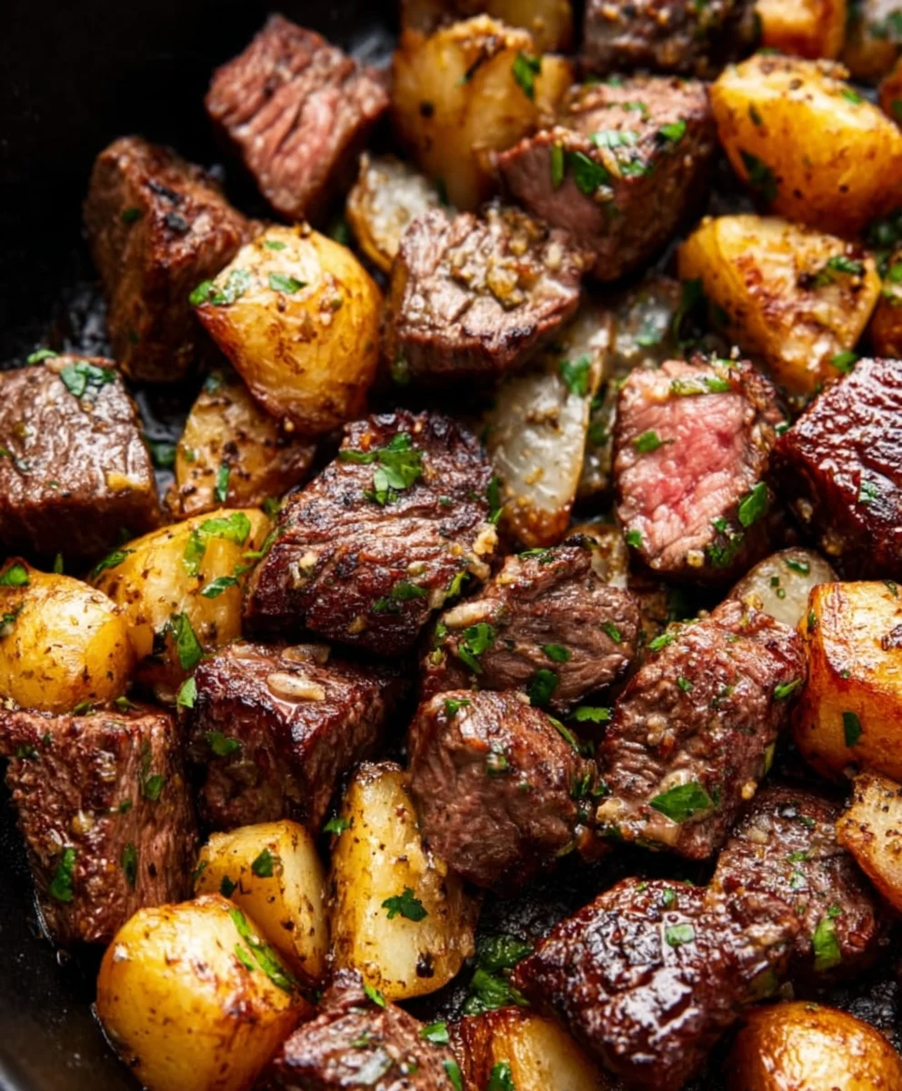 Garlic Butter Beef Bites Potatoes Recipe